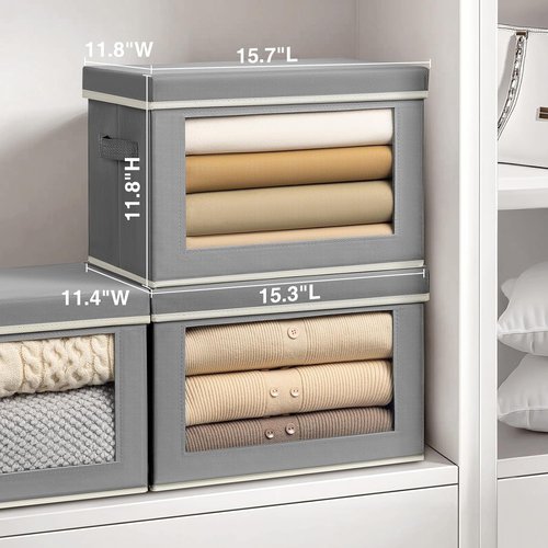 Homsorout Stackable Storage Bins - Large Fabric Organizer Baskets with Lids | 5-Pack, Grey