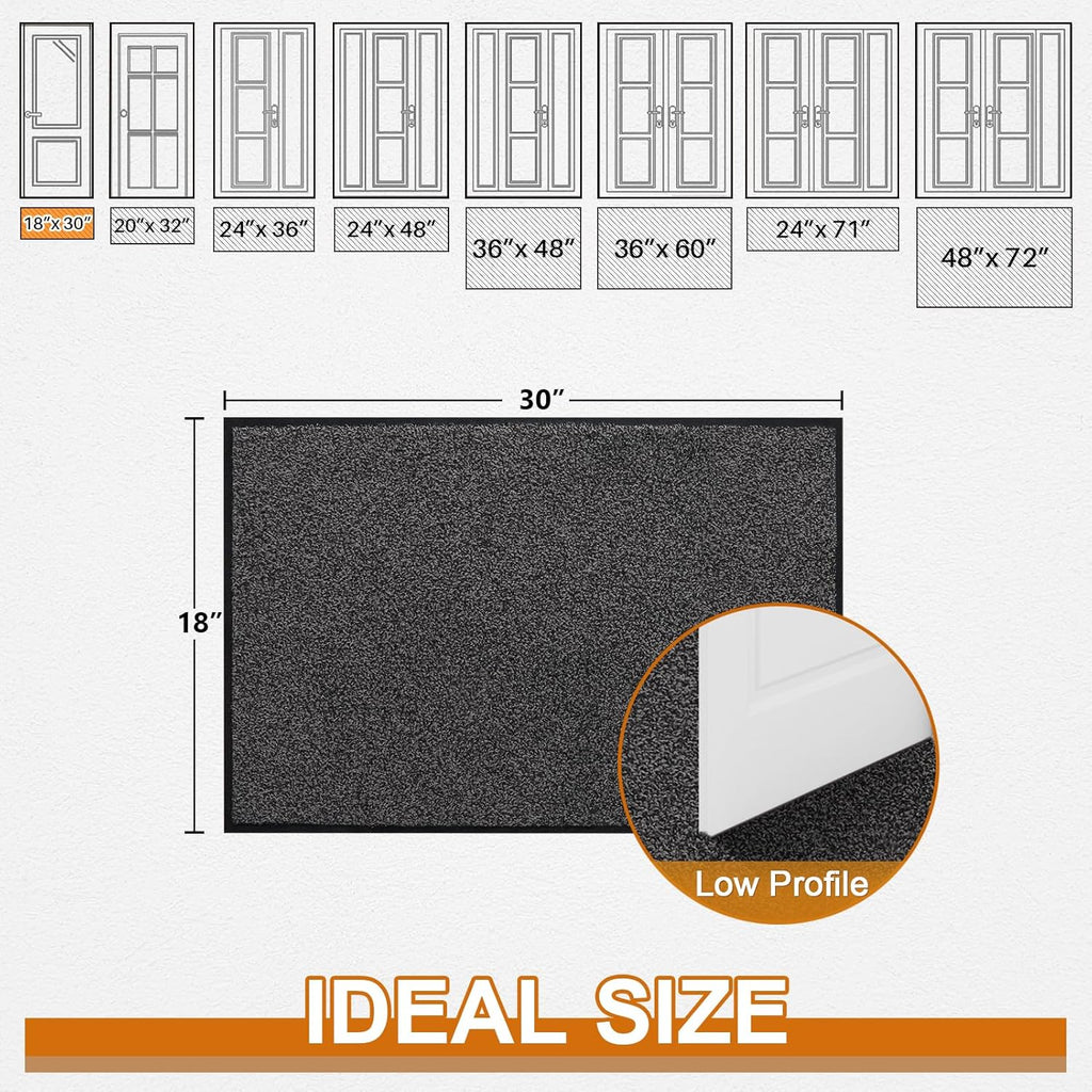 Mibao Front Door Mat - Non-Slip Waterproof Welcome Mat | Durable Machine Washable, 29.5" x 17", Grey