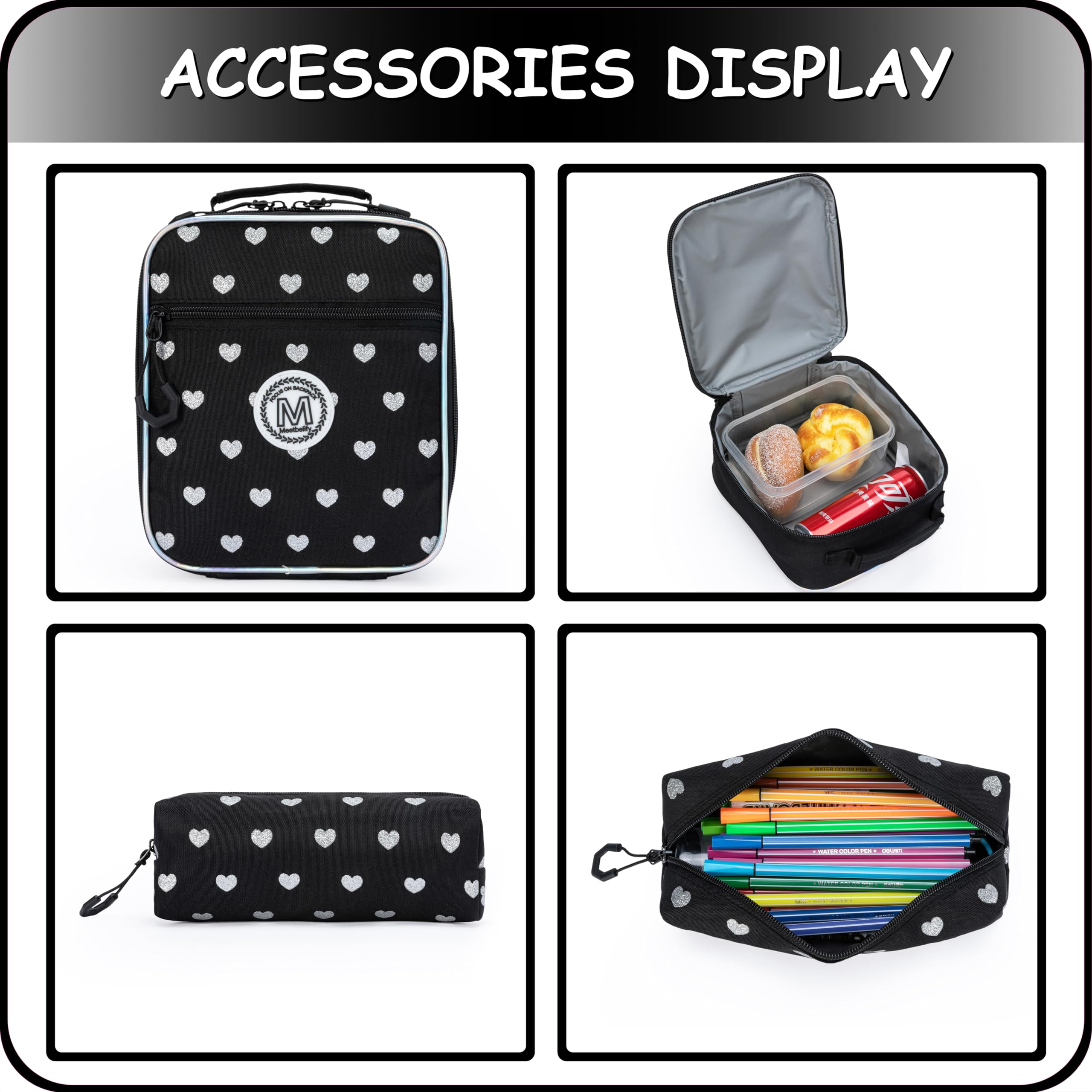 ZBAOGTW Backpack for School Girls Backpack for Girls Travel Backpacks Black Laptop Backpacks Schoolbags for Kids Backpacks Ages 8-10 with Lunch Box Pencil Case Sets for Elementary High School Girl