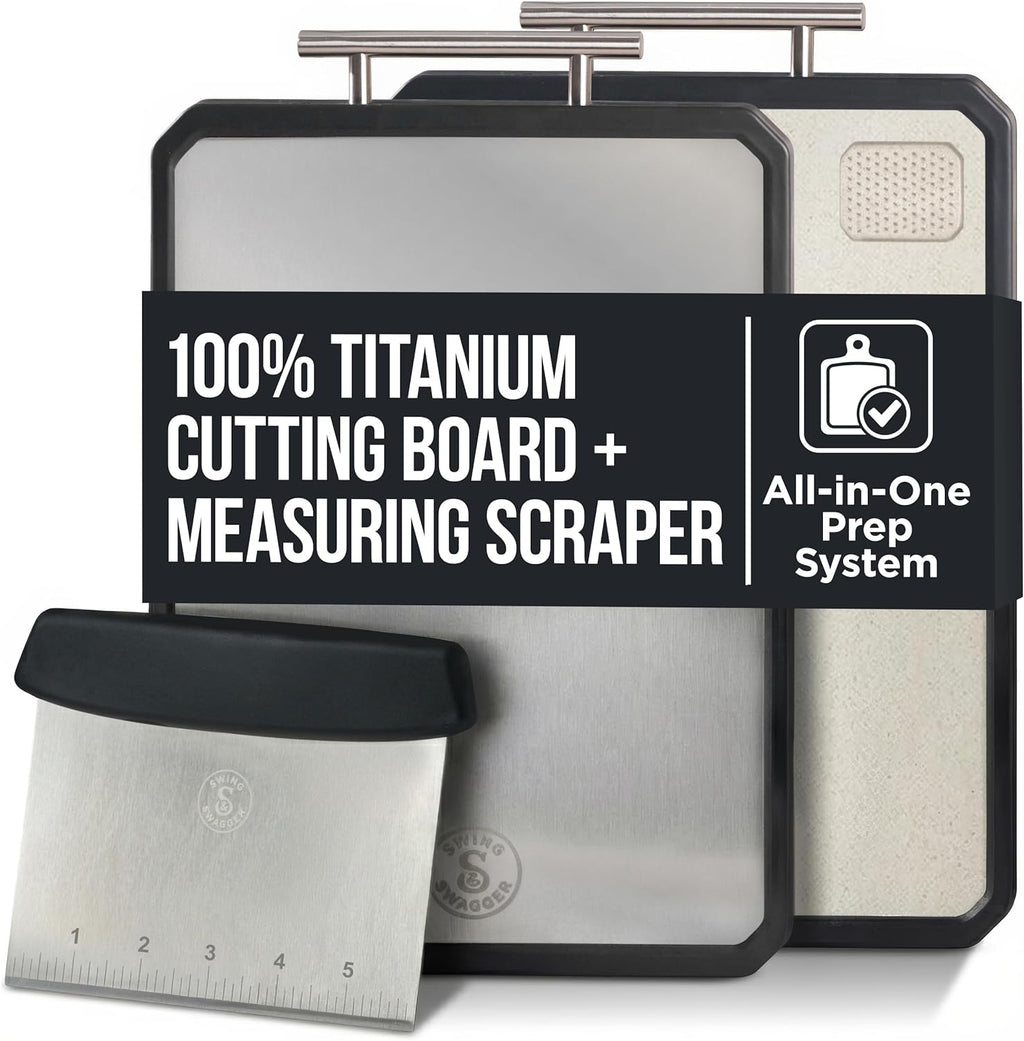 Titanium Cutting Board - Double-Sided Metal Kitchen Board with Scraper | 16” x 11” Large Prep Surface