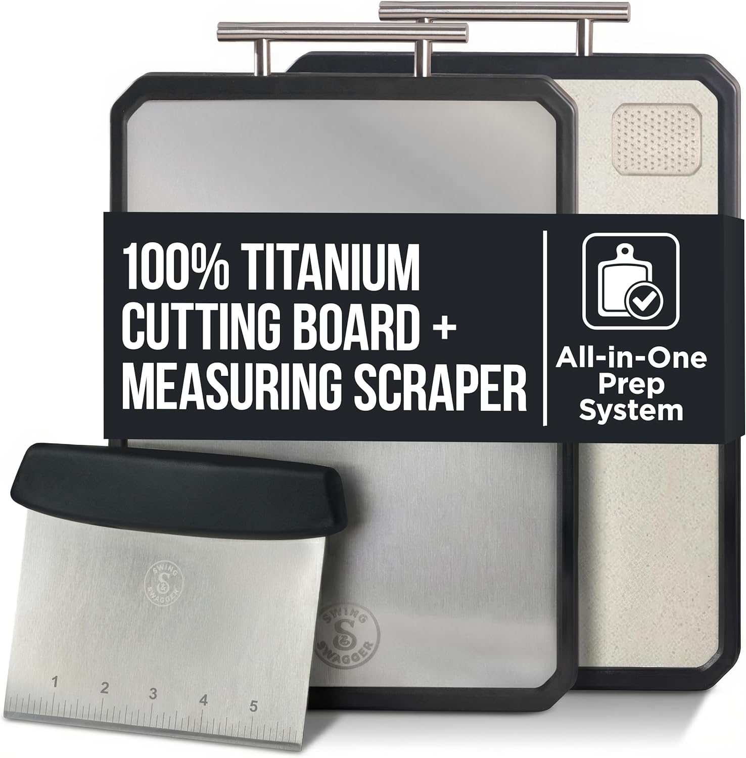 Titanium Cutting Board - Double-Sided Metal Kitchen Board with Scraper | 16” x 11” Large Prep Surface
