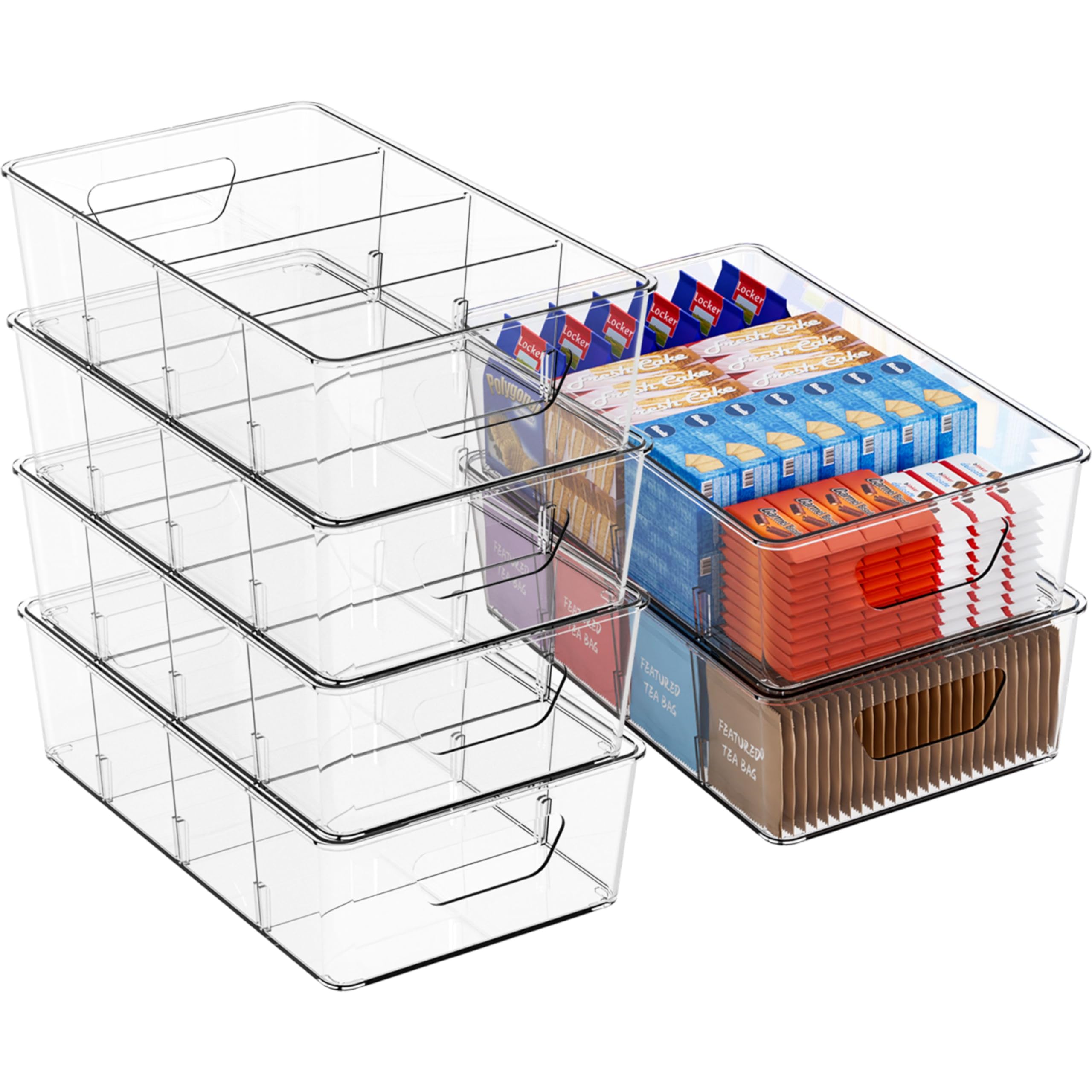 Stackable 6 Pack Snack Organizer for Pantry Shelf,Clear Pantry Organizers and Storage Bins for Fridge,Office,Cupboard,Plastic Pantry Snack Organizer For Breast Milk,Tea Bag,Food Storage Containers