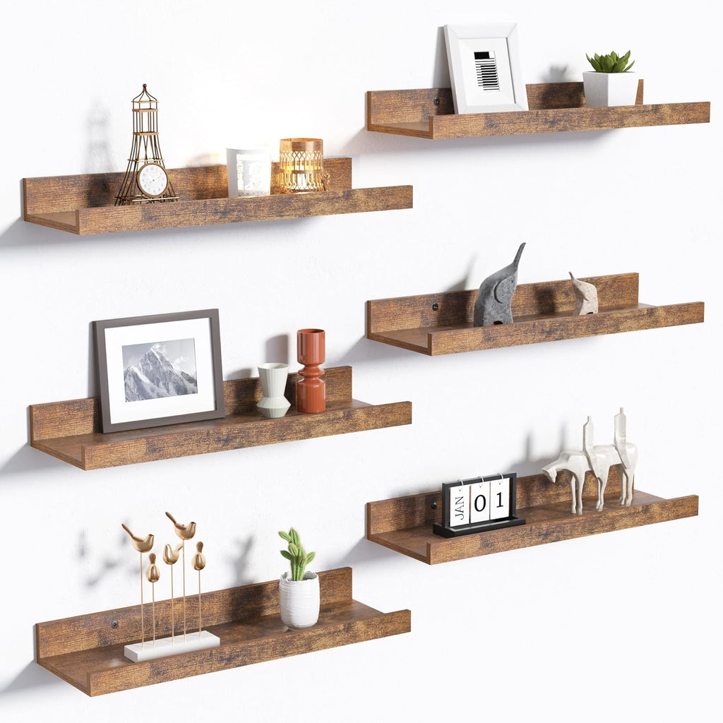Upsimples 11x14 Picture Frame Bundle - Includes 6 Pack Floating Wall Shelves in Brown