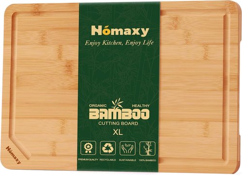 Homaxy Extra Large Organic Bamboo Cutting Board - 18"x12" Wooden Board with Juice Groove & Handles | Ideal for Charcuterie & Chopping