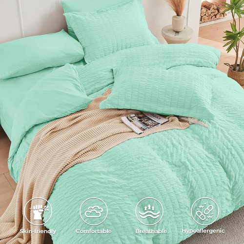 HYMOKEGE Twin XL Comforter Set - Mint Green Seersucker 5-Piece All-Season Luxury Bedding Set