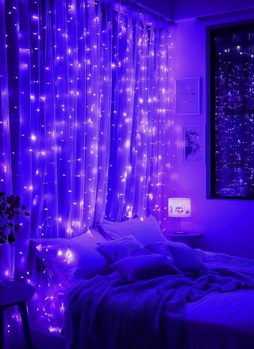 Brightown 300 LED Purple Fairy Curtain Lights - 9.8ft x 9.8ft String Lights with Remote & 8 Modes for Indoor/Outdoor Use