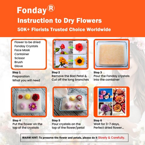 Fonday Silica Gel Flower Drying Crystals for Wedding Bouquet Preservation Color Indicating Reusable Bead Size Less Than 1mm (5LBS 3-in-1 with Sealed Container and Brush)