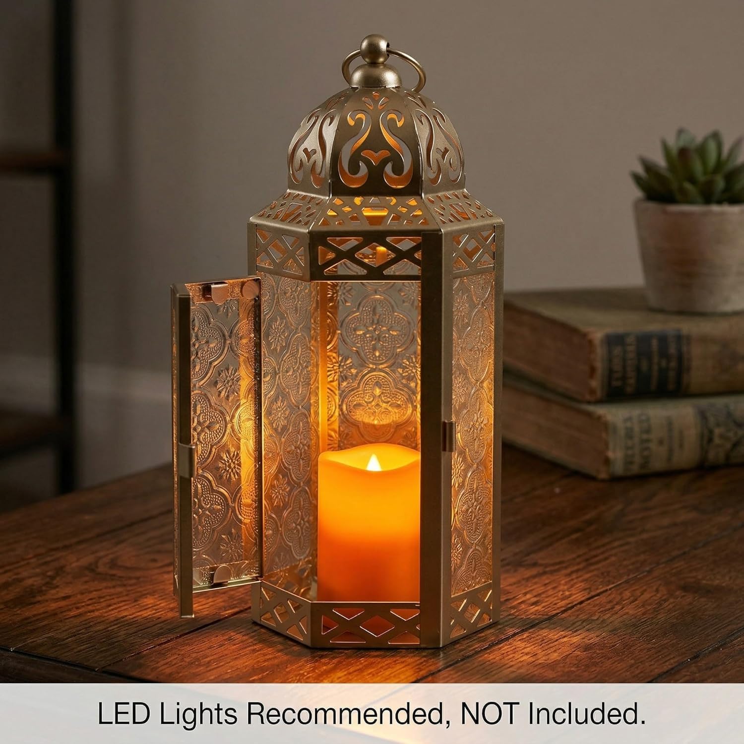 VELA Lanterns 10.5" White Gold Moroccan Candle Lantern - Elegant Decorative Holder for Indoor/Outdoor Use