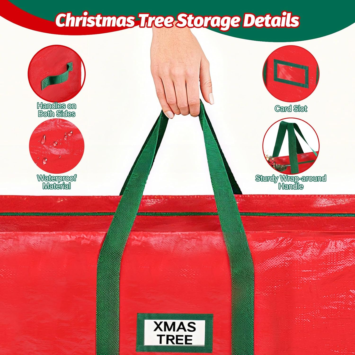 StorageRight Christmas Tree Bag & Ornament Storage Box Set - Water-Resistant 7.5 Ft Tree Storage & 64-Compartment Organizer in Red