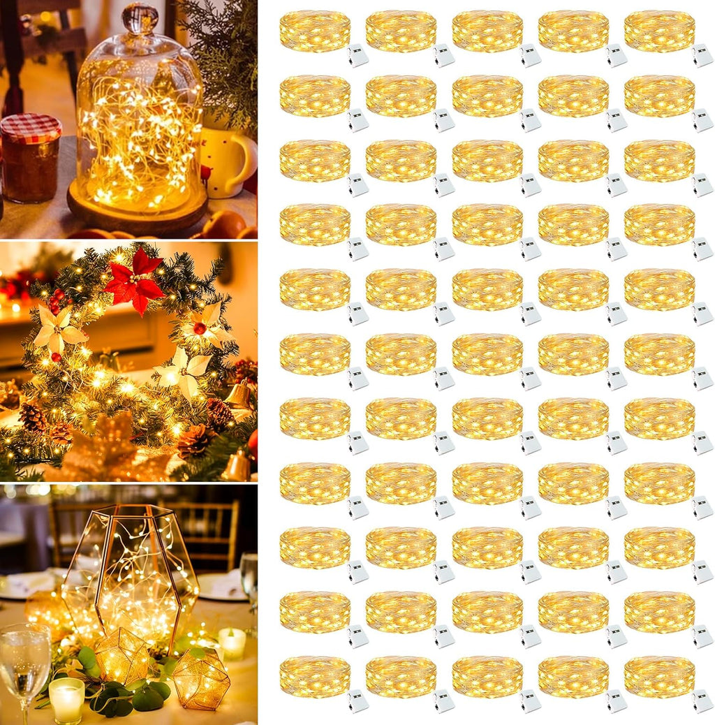 Skiennix 50 Pack Fairy Lights - 7ft Battery Operated Twinkle Lights | Waterproof Mini String Lights for Weddings, Parties & Crafts - Warm White