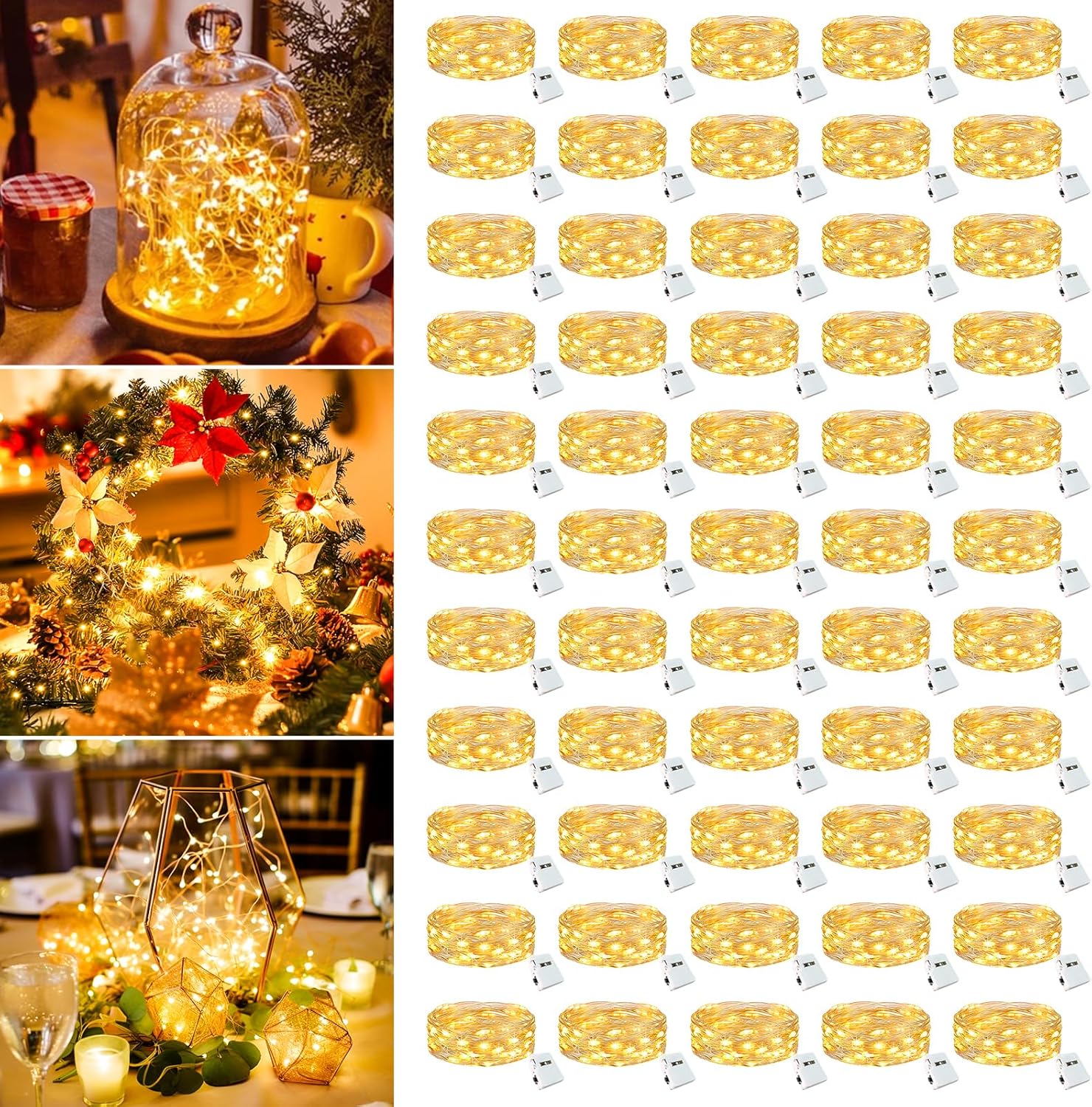 Skiennix 50 Pack Fairy Lights - 7ft Battery Operated Twinkle Lights | Waterproof Mini String Lights for Weddings, Parties & Crafts - Warm White