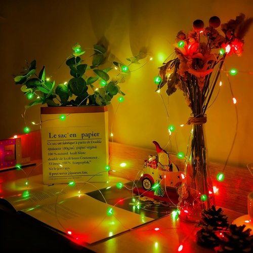 Fairy Lights 20 LED Twinkle String Lights - 7Ft Battery Operated & Waterproof for Parties | Red & Green