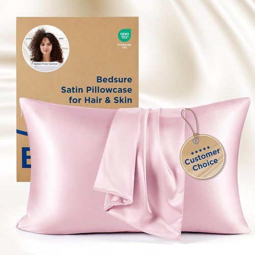 Bedsure Satin Pillowcase Set of 2 - Luxurious Pink Pillow Covers for Hair & Skin | Queen Size 20x30 Inches