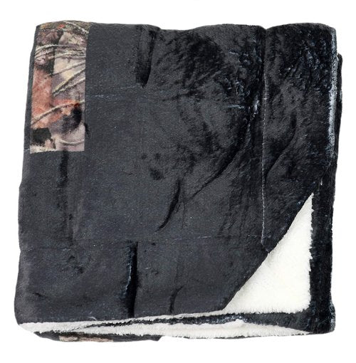 Mossy Oak Reversible Plush Throw Blanket with Sherpa, 50X60 (Black)