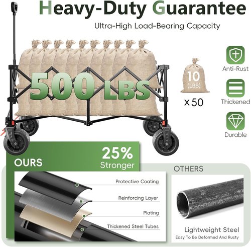 Collapsible Utility Wagon by [Brand Name] - 46" Heavy-Duty Folding Cart with 500LB Capacity & All-Terrain Wheels | Black