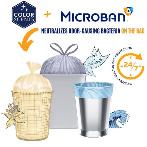Color Scents Tall Kitchen Trash Bags - 13 Gallon, Drawstring, Lavender & Sage Scented | 100 Count