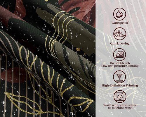 soeeao Black and Dark Red Shower Curtain Mid Century Modern Burgundy Maroon Leaf Shower Curtains for Bathroom Decor Set, Waterproof Cloth Fabric with Hooks, 70" W x 72" L