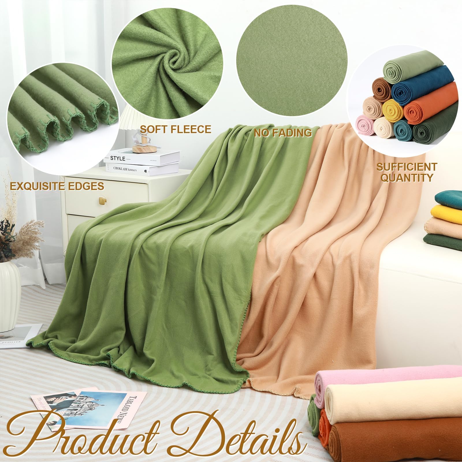 10PCS Vintage Fleece Blankets Bulk 50 X 60, Soft Lightweight Throw Blanket Kit Cozy Blanket Bulk for Bed Sofa Couch Warm Pet Fleece Blanket Set for Wedding Homeless Home Office Travel Gift for Seasons