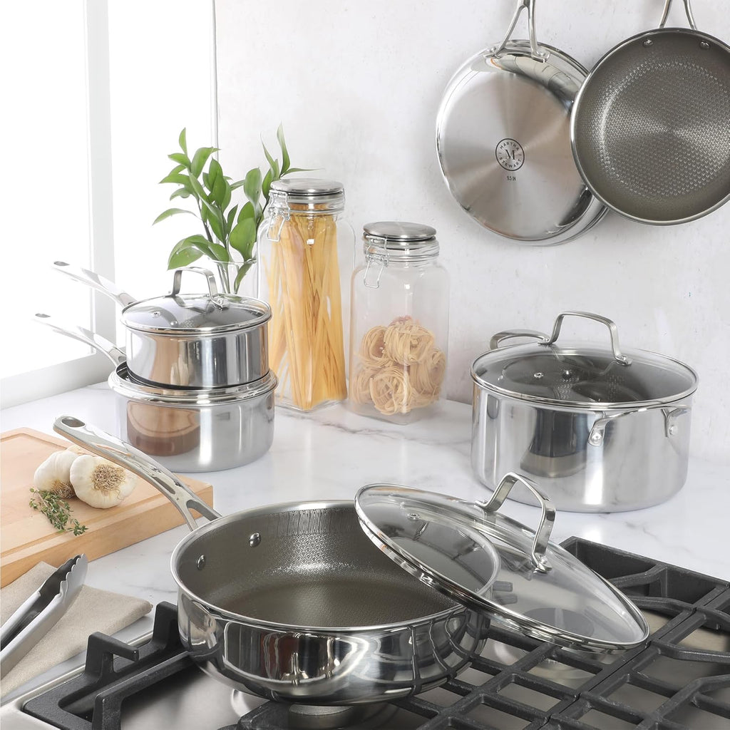 Martha Stewart Nonstick 10-Piece TriPly Stainless Steel Cookware Set - Non-Toxic & Dishwasher Safe