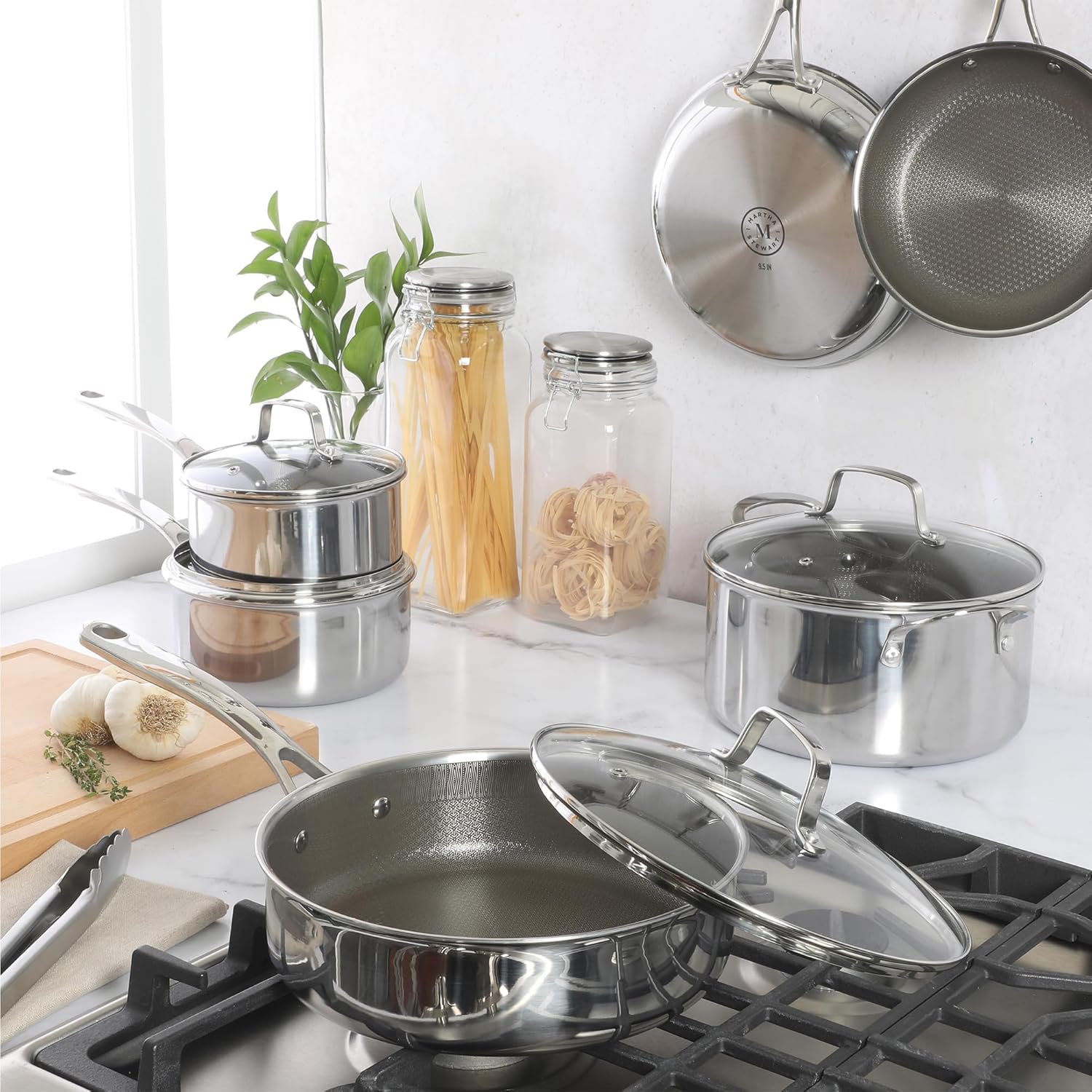 Martha Stewart Nonstick 10-Piece TriPly Stainless Steel Cookware Set - Non-Toxic & Dishwasher Safe