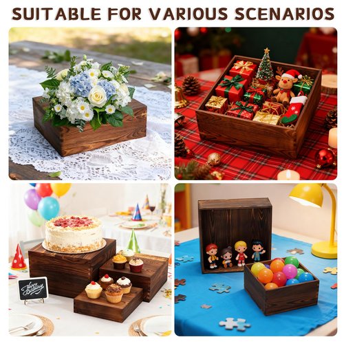 8 Pack Wooden Buffet Risers Rustic Wood Cupcake Stand Catering Supplies Buffet Display with Mini Signs Food Risers for Buffet Table Dessert Display Stand for Home Decor Party Wedding Birthday