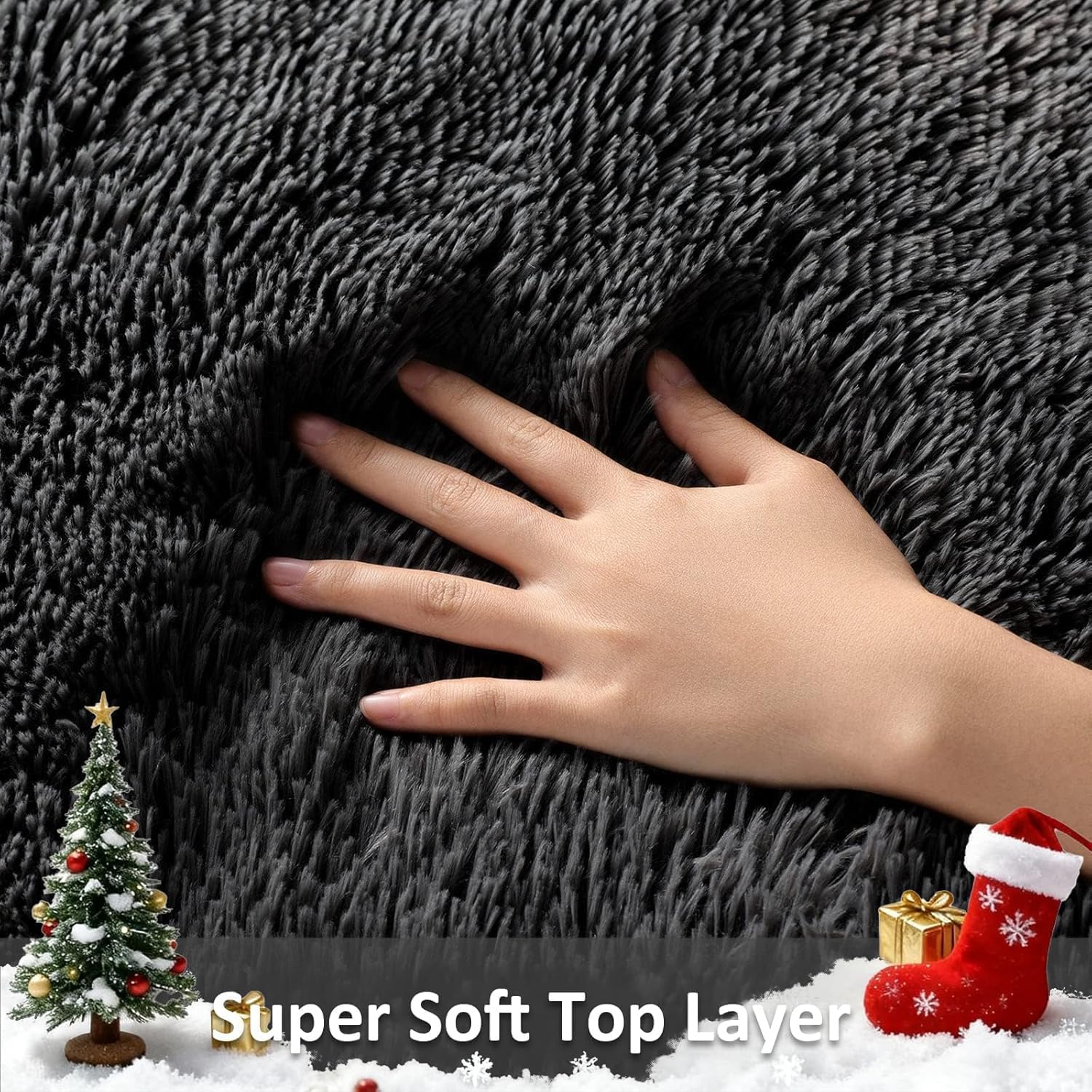 Ophanie Runner Rug - Non-Slip Fluffy Soft Shaggy Hallway Carpet | 2x6 Black Design for Kids & Home Decor