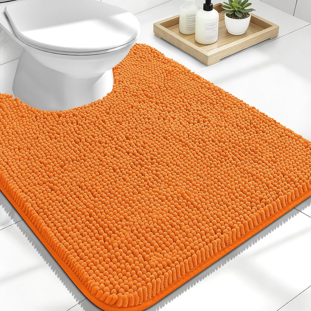OLANLY U-Shaped Toilet Rug - Extra Soft Chenille, Quick-Dry, Machine Washable, Non-Slip | 24x20, Orange