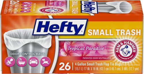 Hefty Small Garbage Bags - Flap Tie Design with Tropical Paradise Scent | 4 Gallon, 26 Count