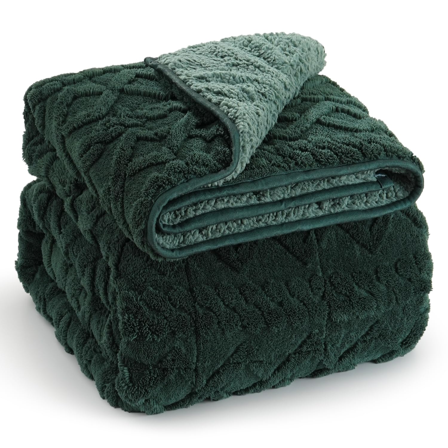 Wemore Weighted Blanket for Adults Twin Size 15 lbs, Dual Sided Soft Fuzzy Jacquard Sherpa Weighted Blankets for Sleeping, Cozy Fluffy Knitted Heavy Blanket for Couch Bed, Dark Green, 60 x 80 inches
