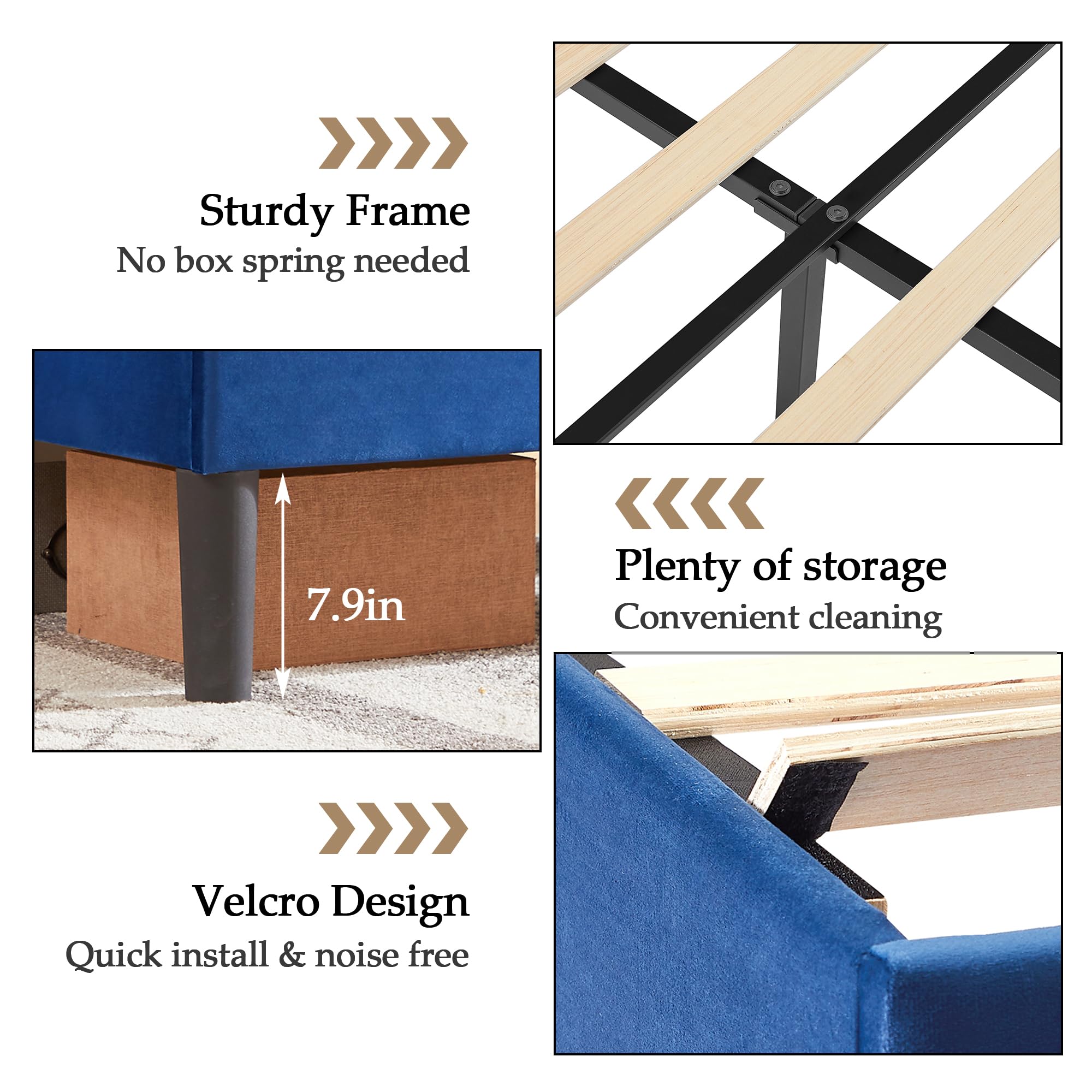 VECELO Twin Upholstered Platform Bed Frame for Kids,Girls,Boys,with Tufted Adjustable Headboard/Mattress Foundation/Wood Slat Support,Easy Assembly,Dark Blue