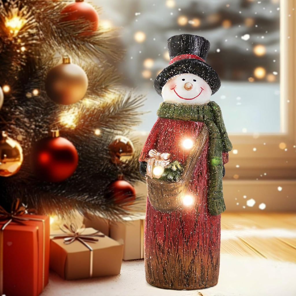 Smadeer Christmas Snowman | LED Light-Up Holiday Decor | 9.8-Inch Resin Figurine for Indoor Parties