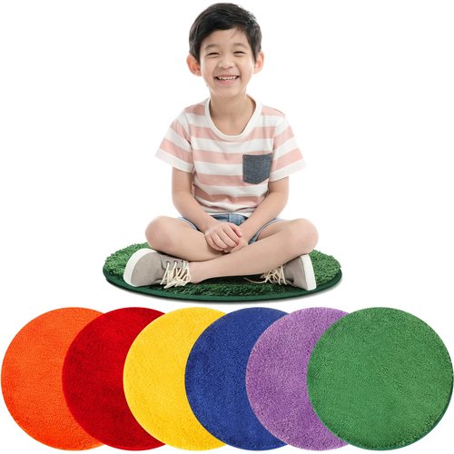 Funtery 6 Pieces Colorful Carpet Circle Seats 18 Inches Round Kids Classroom Floor Mat Soft Classroom Rugs Educational Cushions for Kids School Learning Area, Home Bedroom Play Areas Rugs