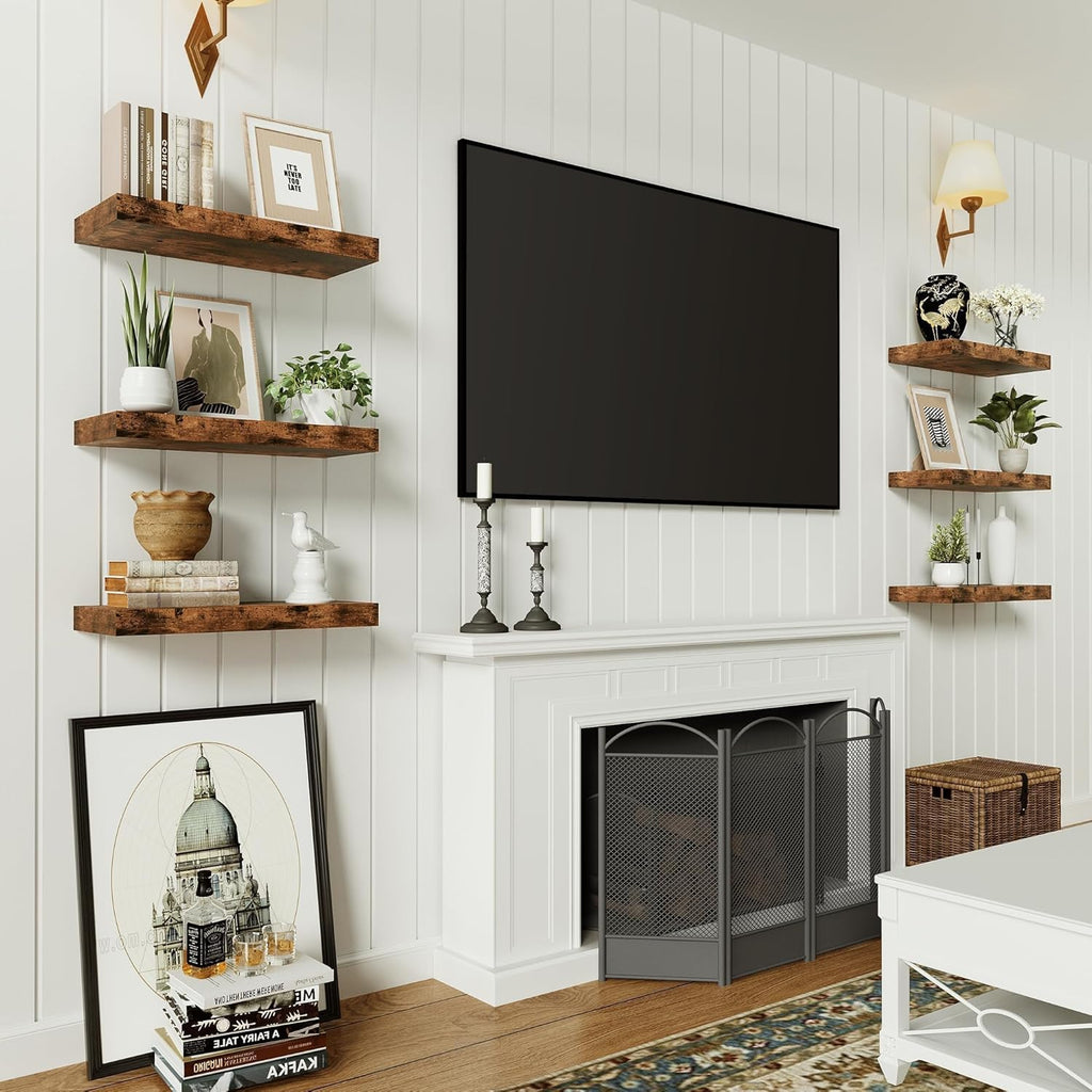 Vivelove Floating Shelves - 16-Inch Rustic Brown Display Shelves with Invisible Brackets | Set of 2 for Home Decor