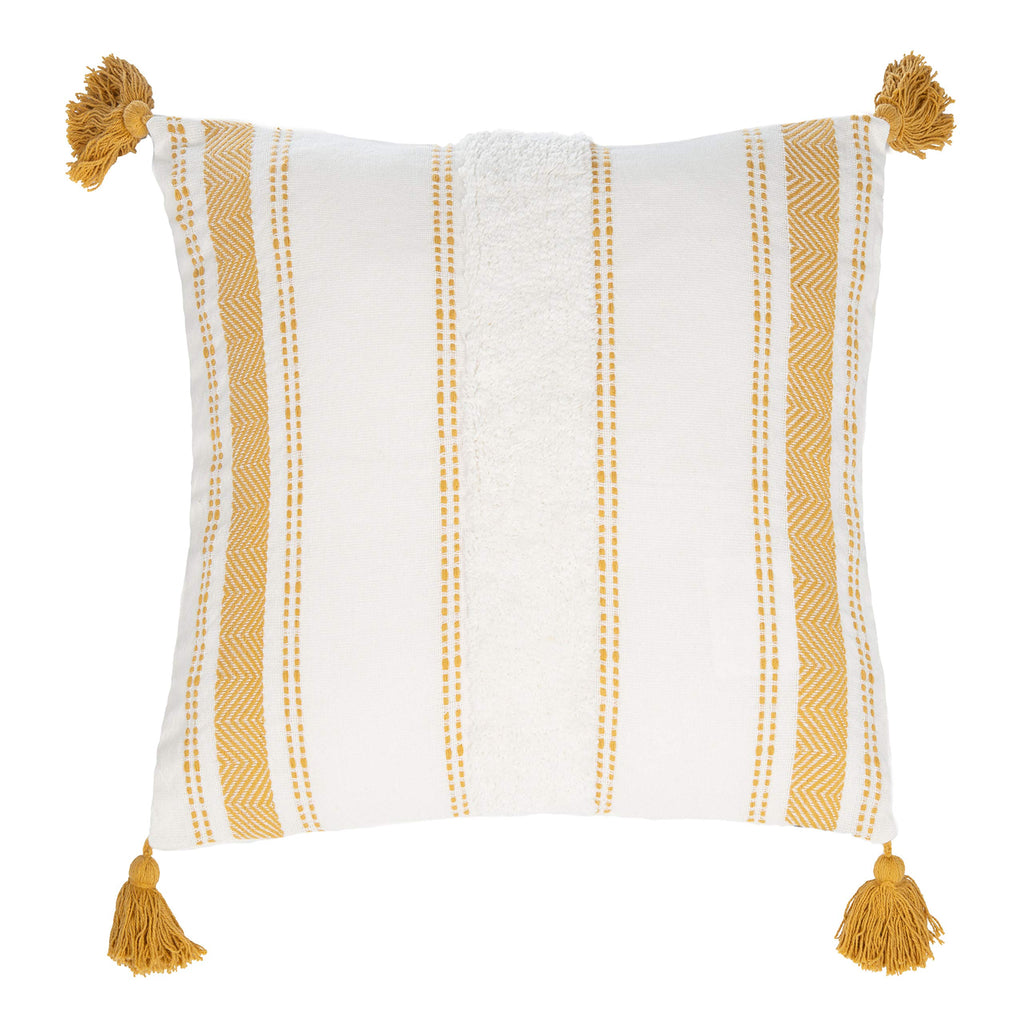 SAFAVIEH Polli 20-inch Mustard Yellow and Beige Tassel Decorative Throw Pillow