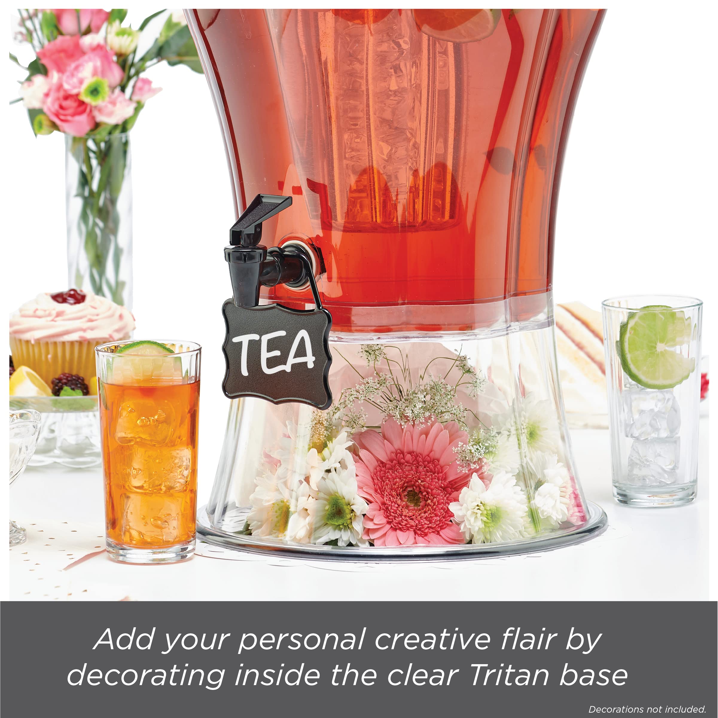 Buddeez 3.5 Gallon Clear Drink Dispenser - Built In Ice Cone and Spigot for Easy Pouring - Party-Perfect Serving Station with Chalk Board Tag