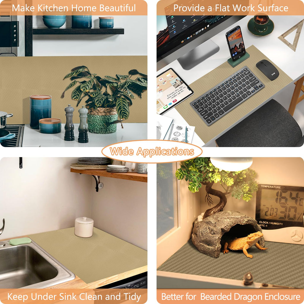 Self-Adhesive Shelf Liner Kitchen Liner, Waterproof Backed Paper Easy Peel and Stick Contact Liner Without Residue for Decor Your Desk Surface, Kitchen Countertops (Dark Khaki, 17.5 x 393.7 inches)