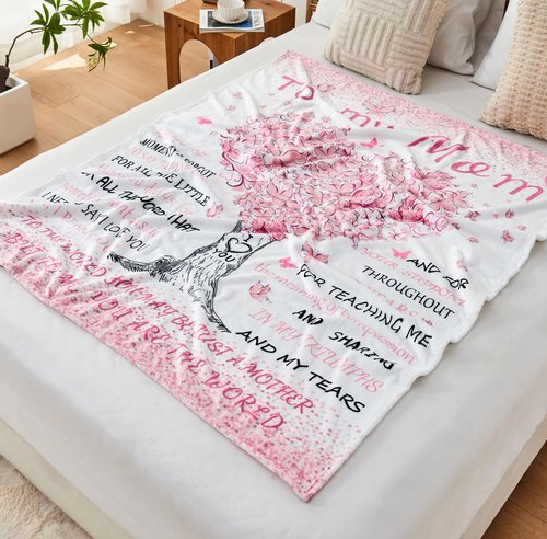 Blanket Gifts for Mom Birthday, Mom Birthday Gifts from Daughter Son, Mothers Gift for Christmas Valentine's Day Thanksgiving Day, Mothers Day, Moms Gift ideas Flannel Throw Blanket 60" X 50"
