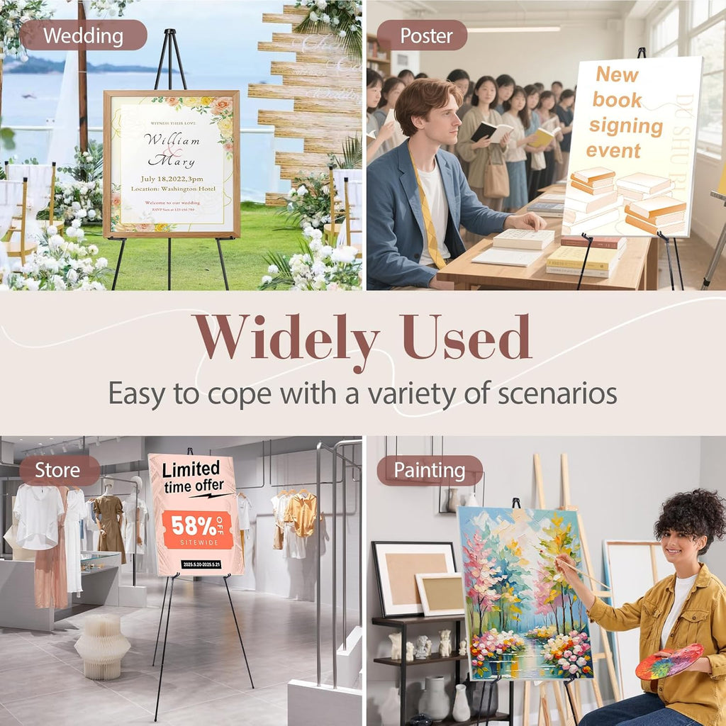 AZEAM 63" Portable Easel Stand - Adjustable Black Metal Display for Signs & Artwork | Foldable Design