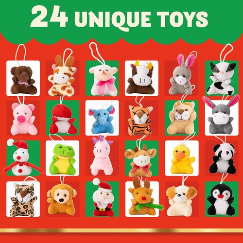 JOYIN Christmas Advent Calendar - 24 Mini Animal Plush Toys for Kids | Countdown to Xmas Fun