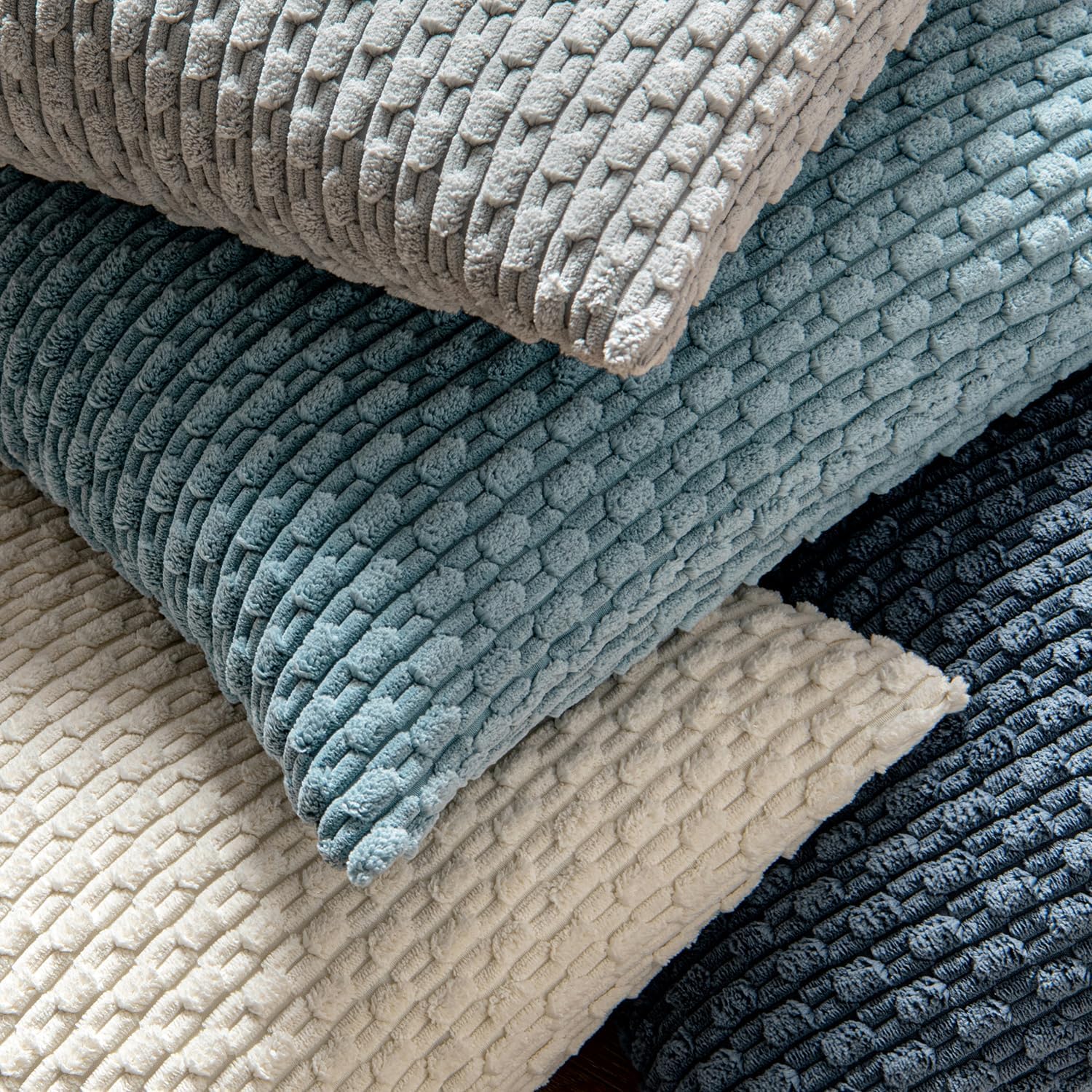 MIULEE Decorative Throw Pillow Covers - Soft Boho Striped Textured Corduroy | 18x18 Inch, Cream White
