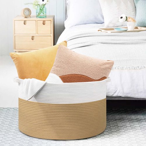 MEGASKET Extra Large Storage Basket, 22” x 22” x 14” Cotton Rope Bins for Storage, Wicker Baby Laundry Basket, Kids, Woven Kids Toy Bin Box, Decorative Baskets for Organizing Clothes, Towels, Blankets