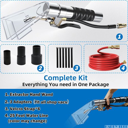 Happy Tree Universal Fit Shop Vac Hose Kit - 25 Feet Wet-Dry Extraction Accessory for Upholstery & Auto Detailing
