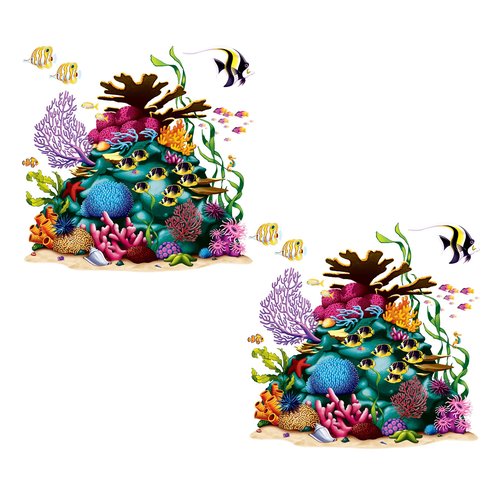 Beistle Coral Reef Wall Decoration Props – 2 Undersea Ocean Scene Photo Backdrop Kits, Tropical Luau Party Background, Thin Plastic Wall Display Sheets Left Right Design Set, 5 Ft 3 In X 5 Ft 3 In
