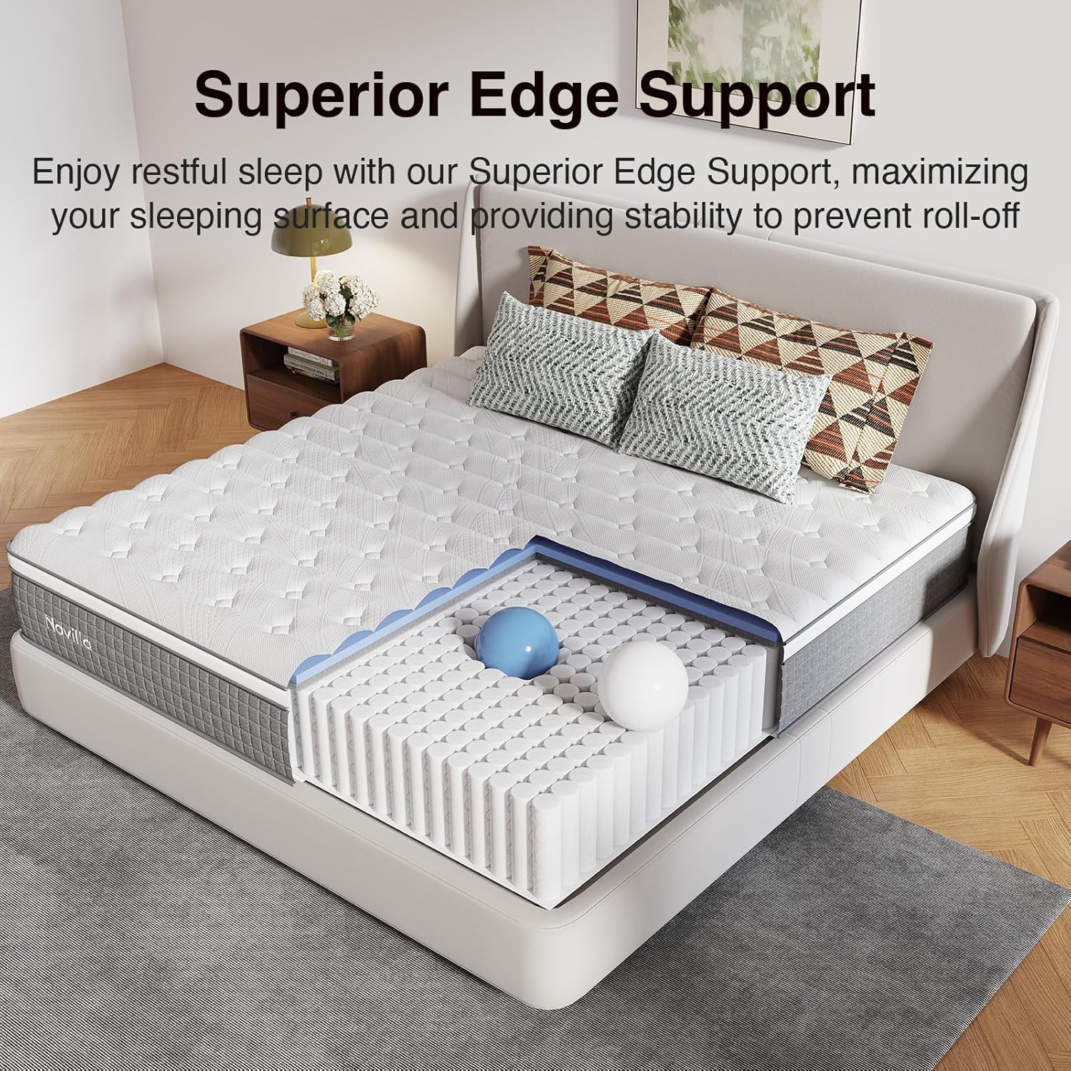 Novilla King Size Mattress - 10 Inch Hybrid Design with Gel Memory Foam & Cool-Touch Cover for Deep Sleep