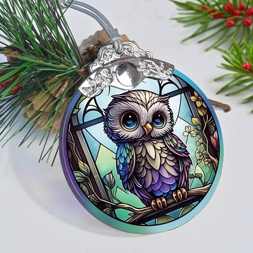 Jocidea Owl Christmas Ornaments - Stained Glass Holiday Decorations, Tree Ornaments, Xmas Gifts for Owl Lovers