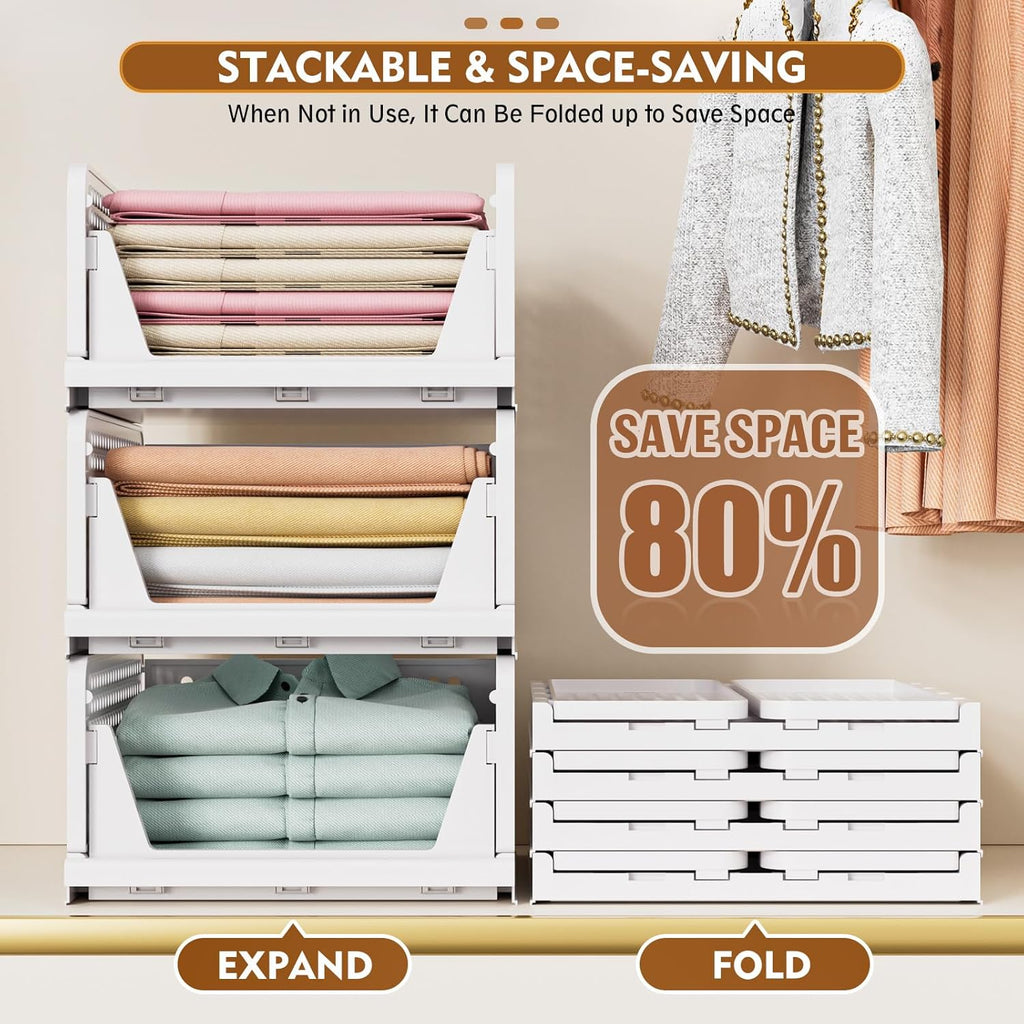 SNSLXH Stackable Closet Organizer Box - Multifunctional & Foldable Storage Basket | Yellow, 5-Pack for Space-Saving Solutions