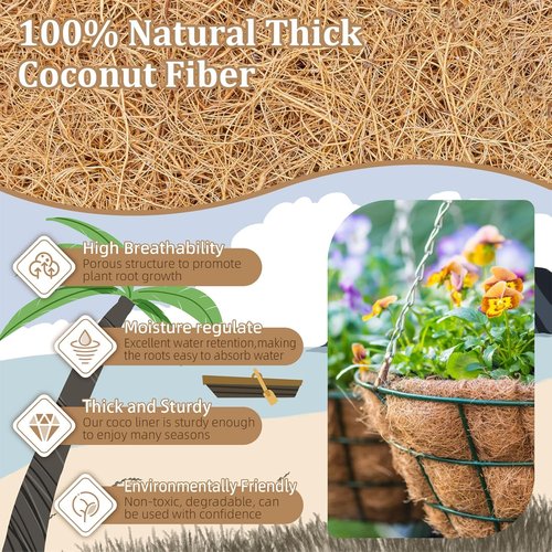 Legigo 14-Inch Coco Fiber Hanging Basket Liners - 100% Natural Round Replacement for Flowers & Vegetables