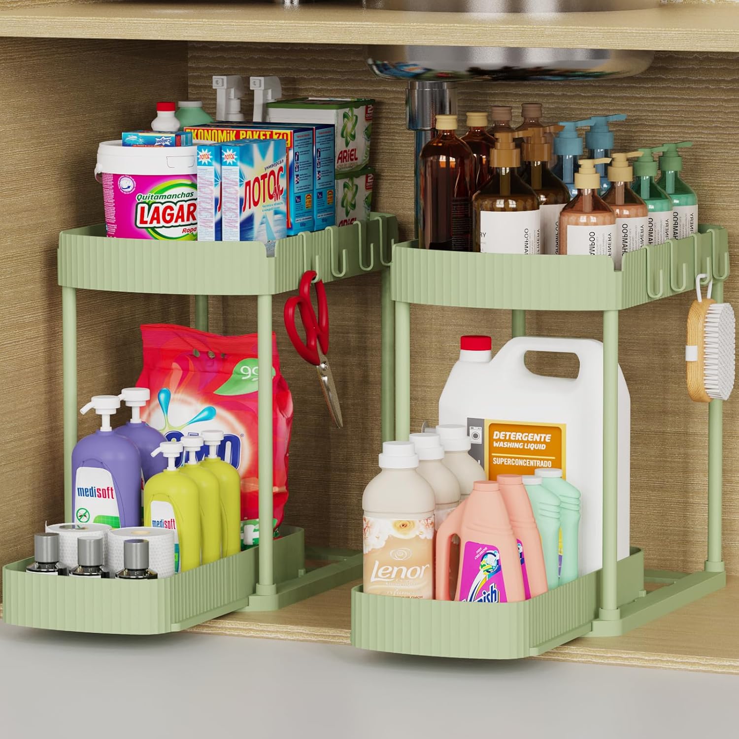 Ukeetap Multi-Purpose Pull-Out Storage Organizers - Under Sink & Cabinet Solutions | 14.8 Inch, Green