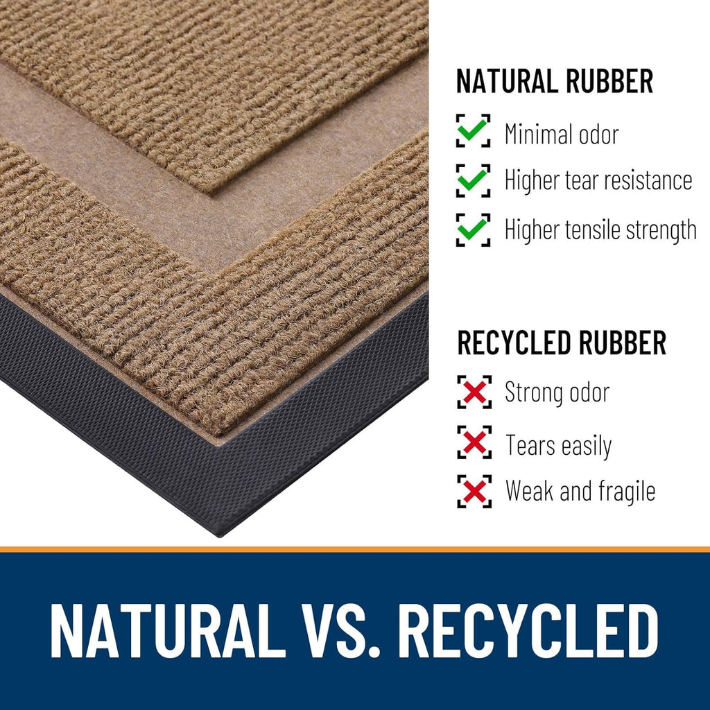 OLANLY Waterproof Front Door Mat - All-Season Indoor/Outdoor Doormat, Sturdy Natural Rubber, 59x20, Light Brown