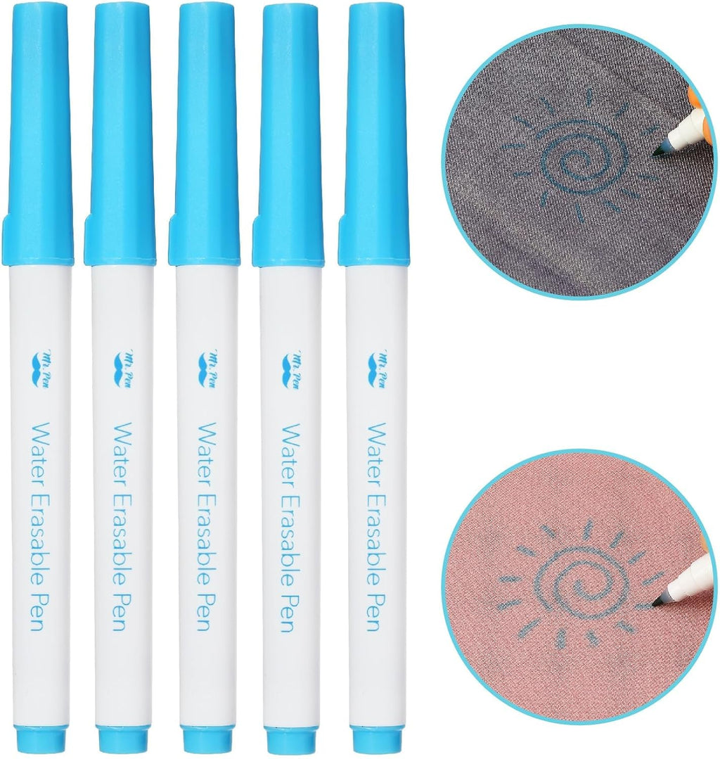 Mr. Pen Fabric Markers - Erasable & Water Soluble, 5 Pack in Blue for Sewing Projects